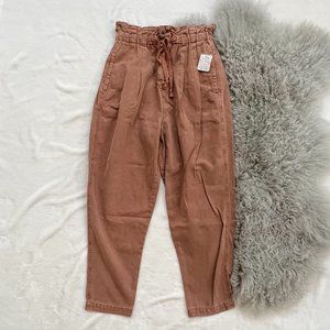 Free People High Rise Paperbag Waist Drop Crotch Pleated Trouser